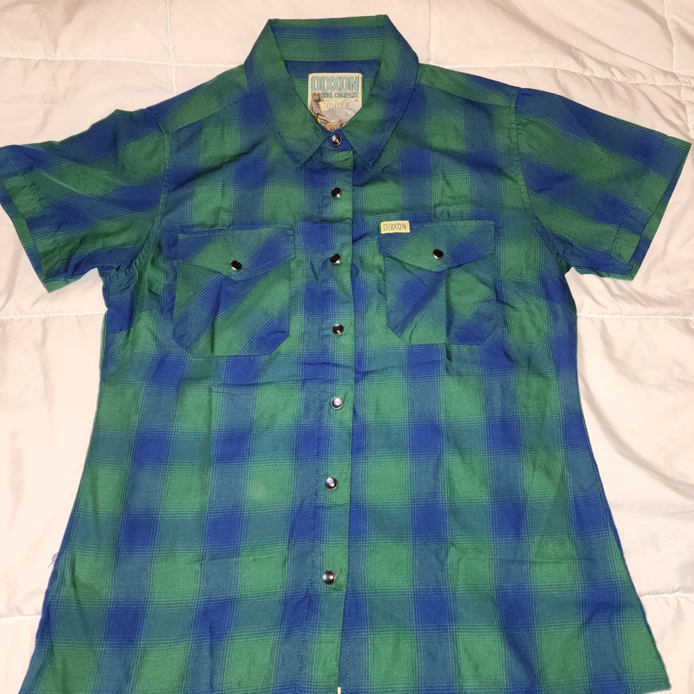 DIXXON Blue and Green Plaid Button Down Shirt